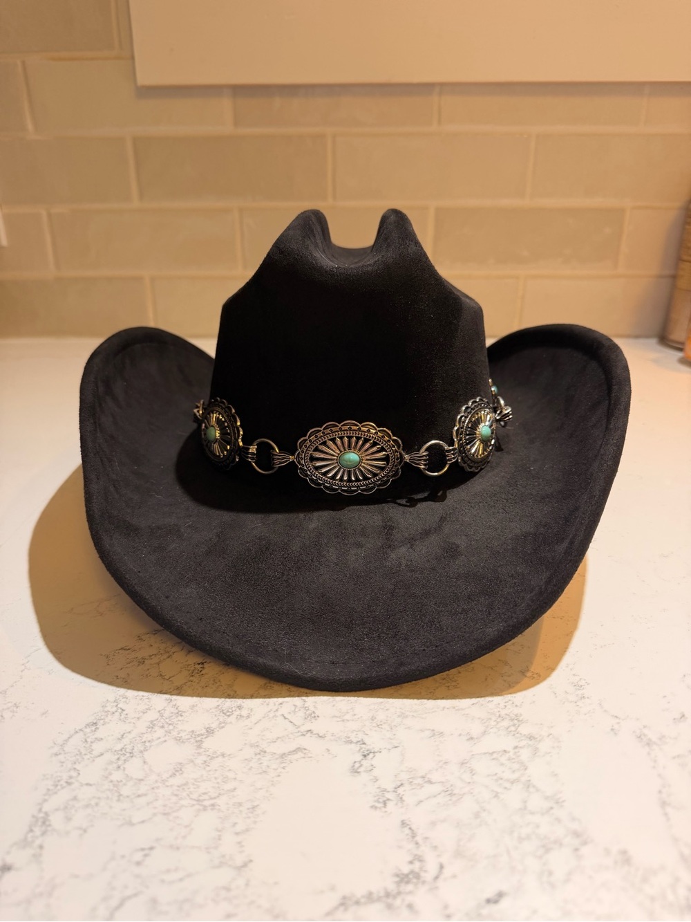 Black Western Cowboy Hat with Turquoise Concho Band
